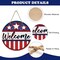 Welcome 4th of July Front Door Sign, Patriotic America Stars Stripes Wood Door Hanger Outdoor Outside Porch Decor, American USA Farmhouse Wooden Wreath Indoor Wall Hanging Decoration